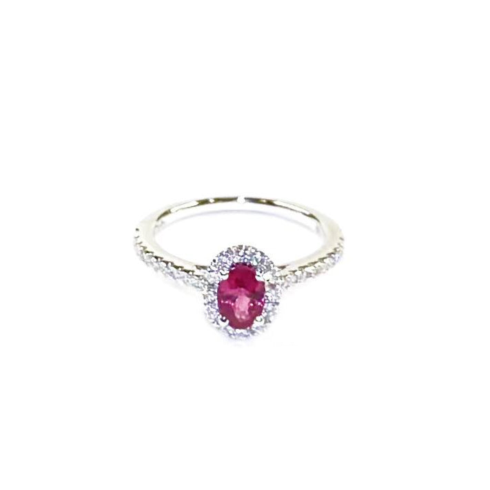Oval Ruby Halo Diamond Ring