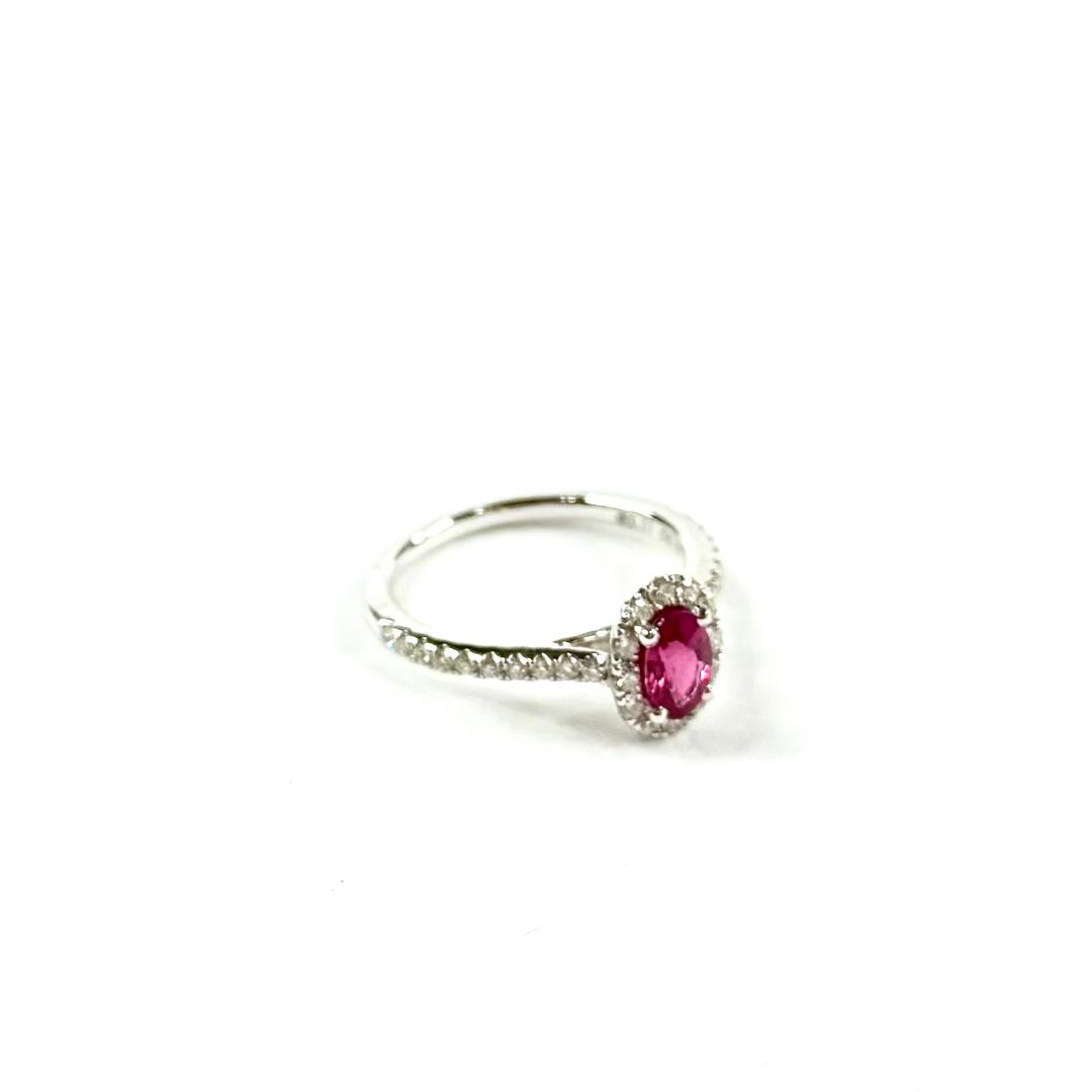 Oval Ruby Halo Diamond Ring