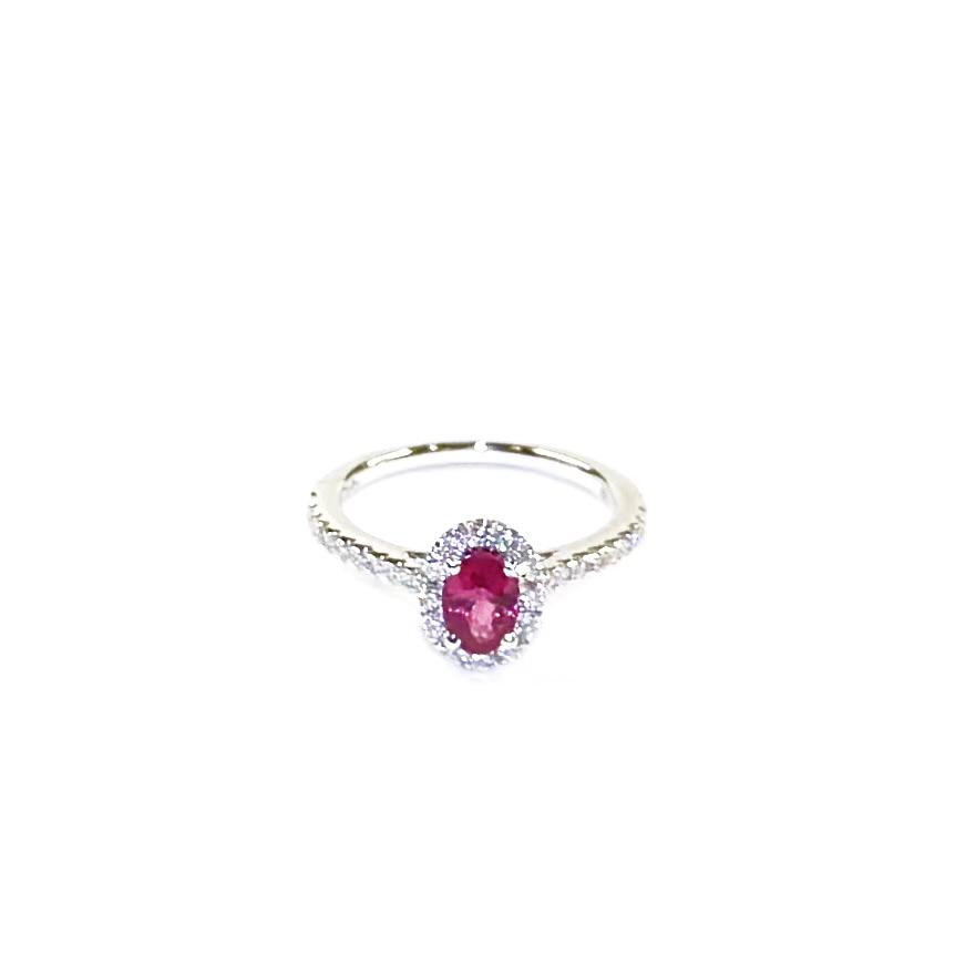 Oval Ruby Halo Diamond Ring