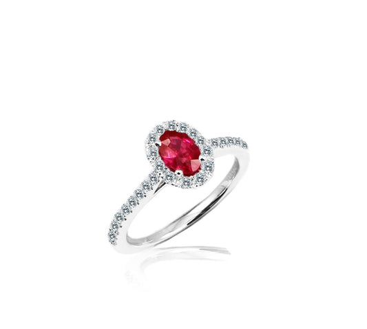 Oval Ruby Halo Diamond Ring